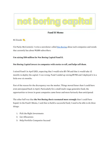 Not Boring Capital Fund II Memo Newsletter