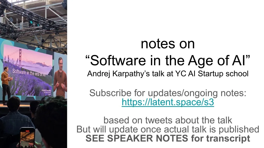 The slide includes a photo of the speaker on stage and a link to external notes.