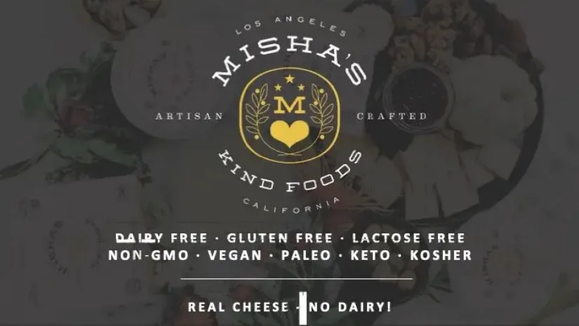 The slide features the brand logo and a list of dietary attributes.