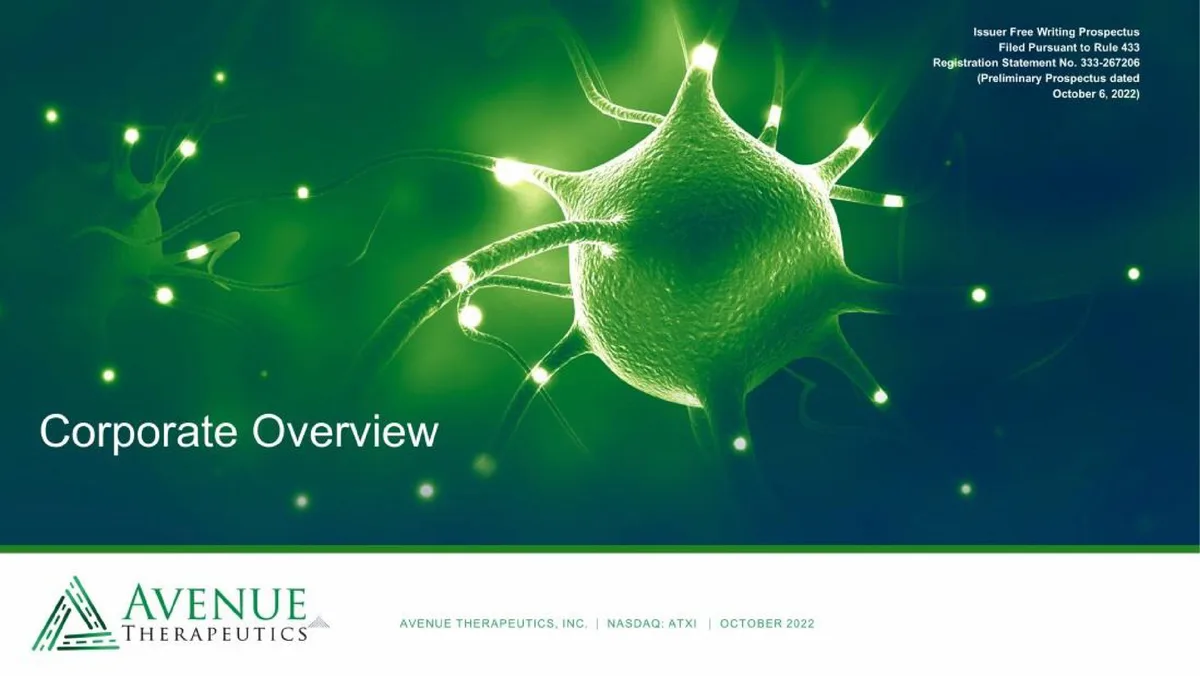 Avenue Therapeutics | IPO Presentation Deck | 30 slides · slide 1