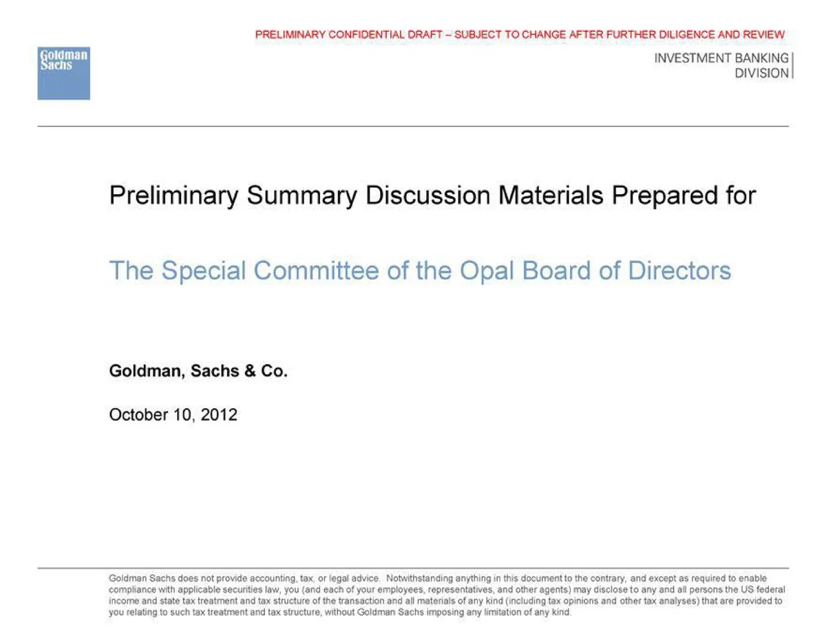 Goldman Sachs | Investment Banking Pitch Book | 20 slides · slide 1
