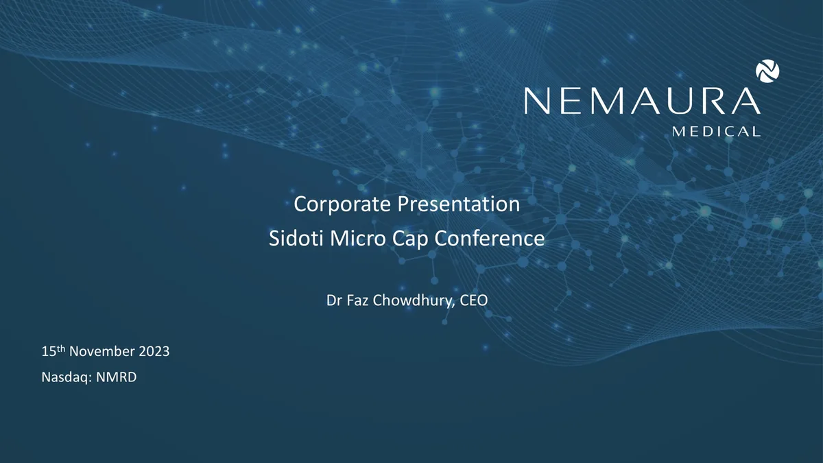 Nemaura Medical | Investor Presentation Deck | 29 slides · slide 1