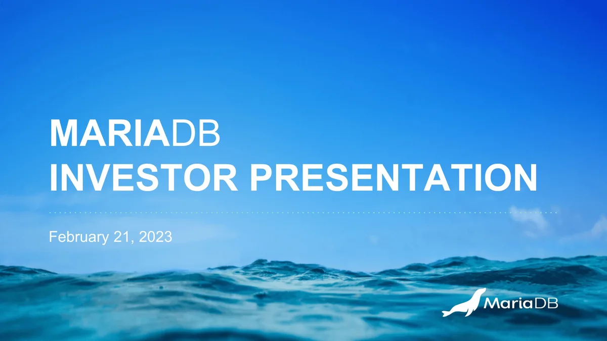 MariaDB | Investor Presentation Deck | 31 slides · slide 1