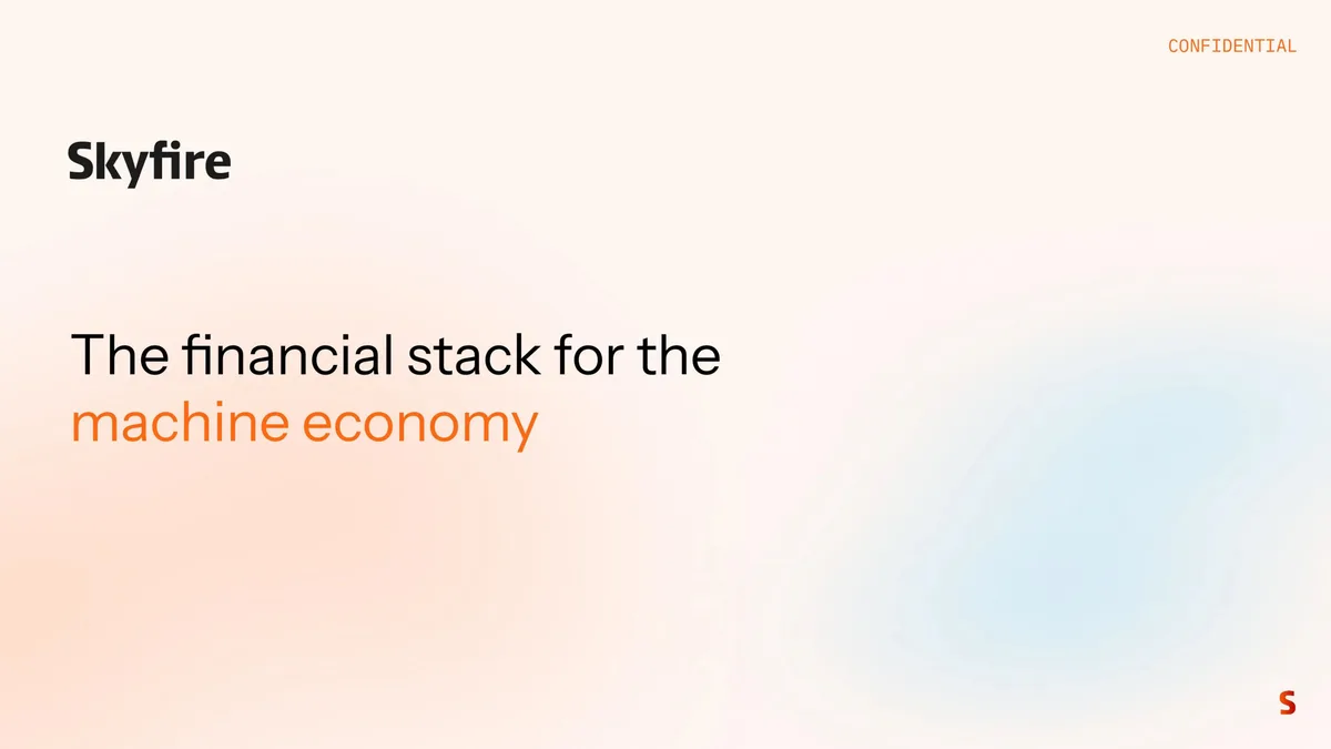 Pitch deck: autonomous AI purchasing platform Skyfire raised $8.5M · slide 1