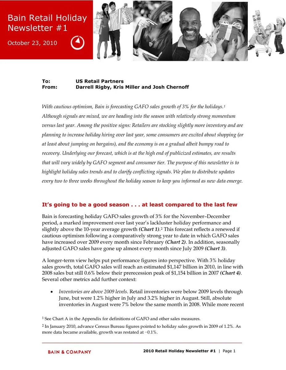Newsletter format, includes references to charts not present on this page.