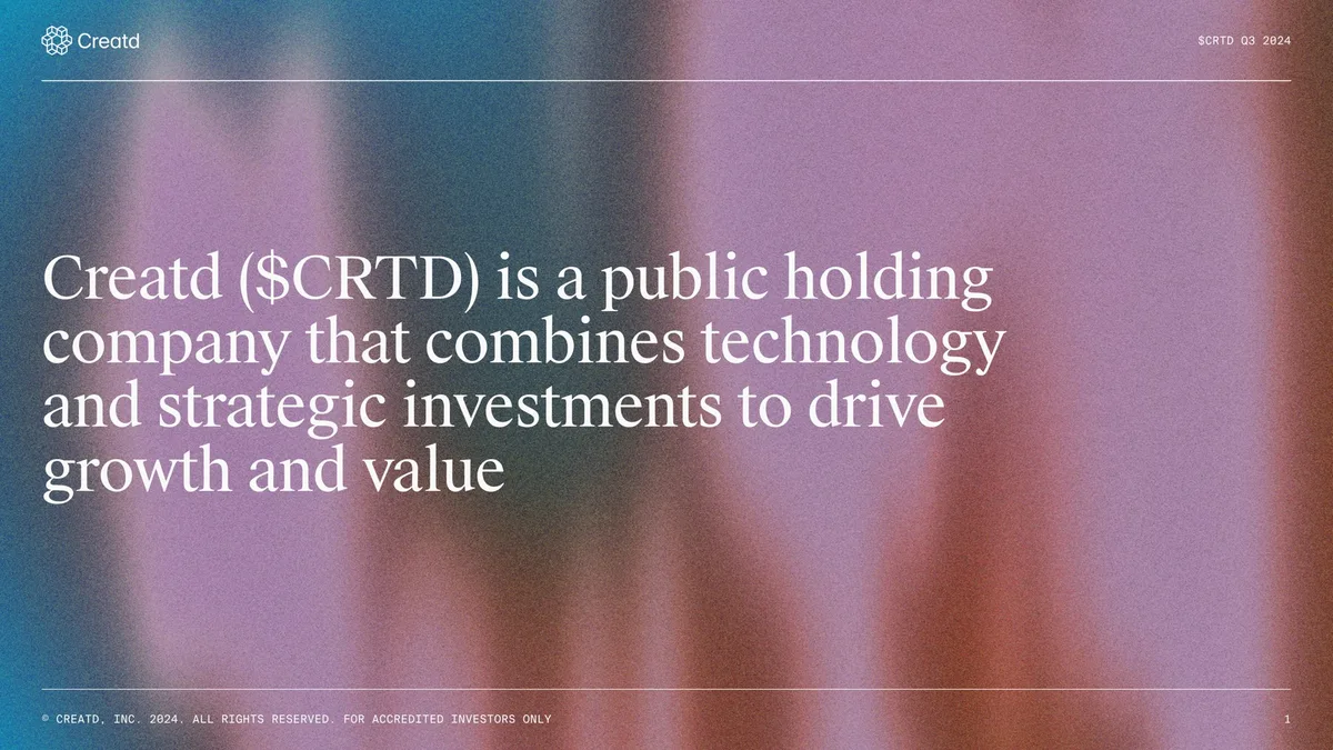 Creatd | Investor Presentation Deck | 13 slides · slide 1