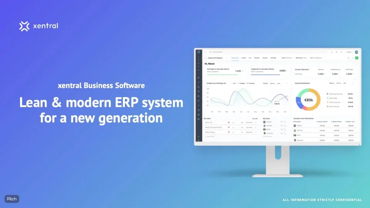 The pitch deck that software startup Xentral used to raise $75 million from Tiger Global and Meritech · slide 1