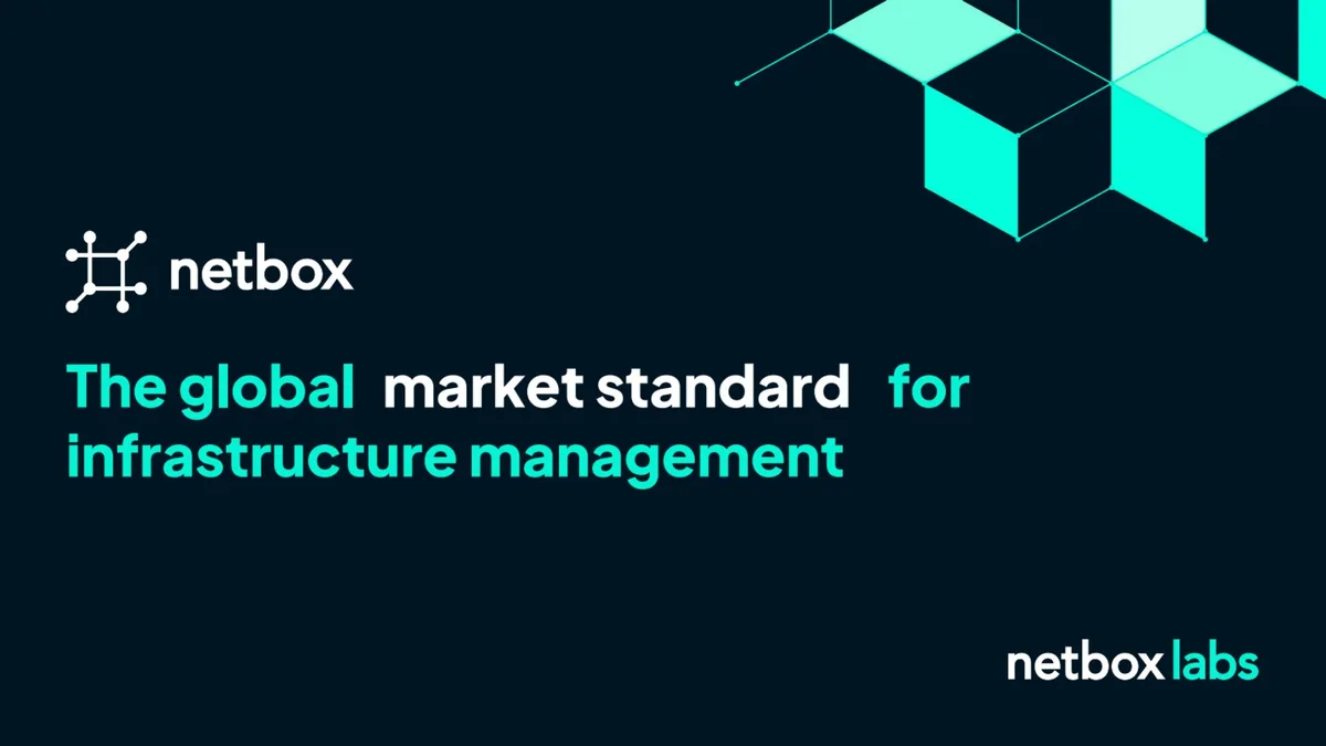 The slide uses a minimalist design with the NetBox logo and a geometric cube pattern in the top right corner.