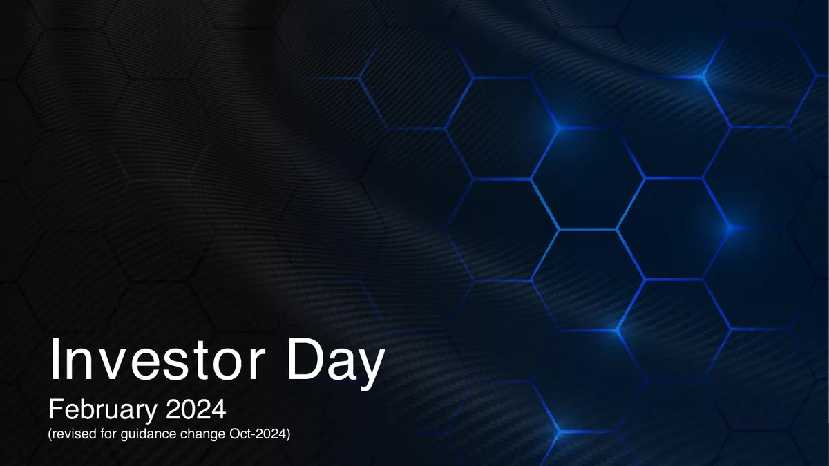 The slide features a dark, abstract hexagonal pattern background.