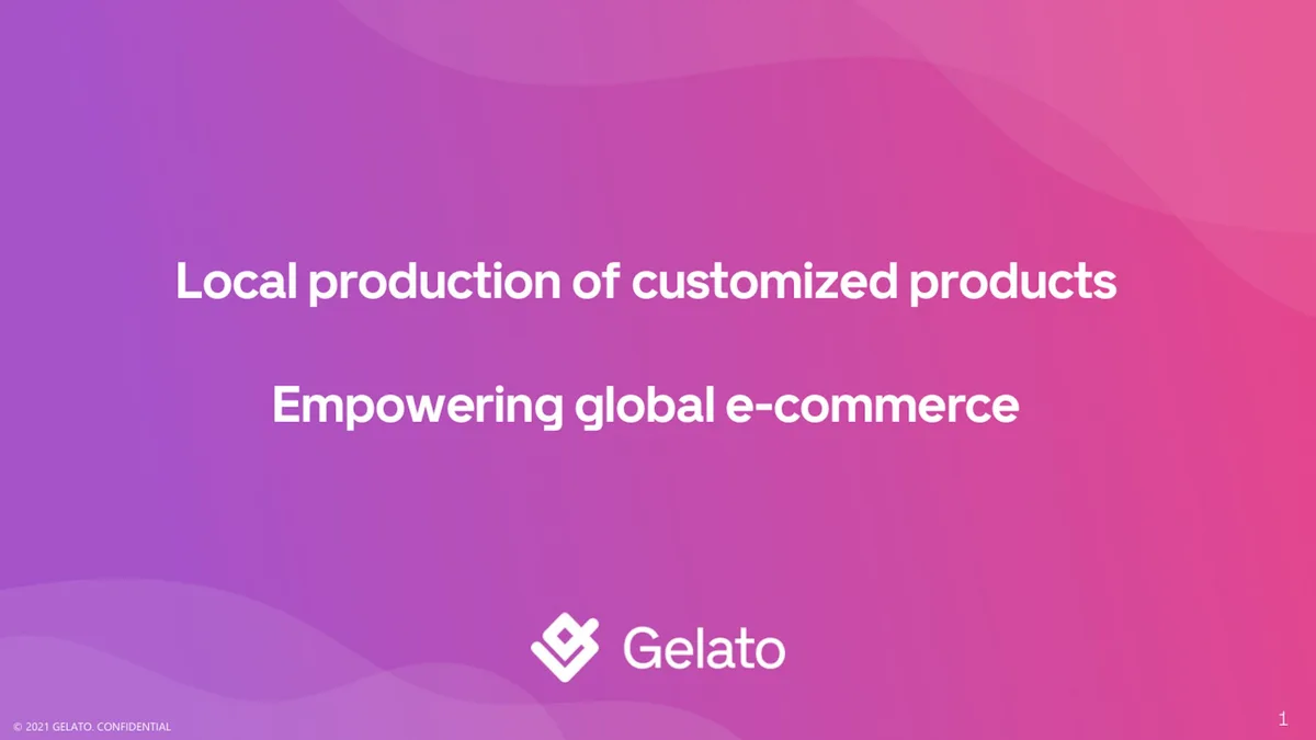 PITCH DECK: Gelato raises $240 million for print-on-demand service · slide 1