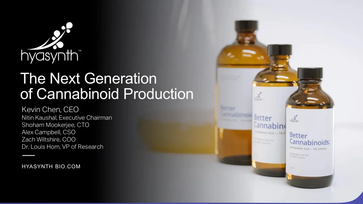 Exclusive look at synthetic cannabis biotech Hyasynth pitch deck · slide 1