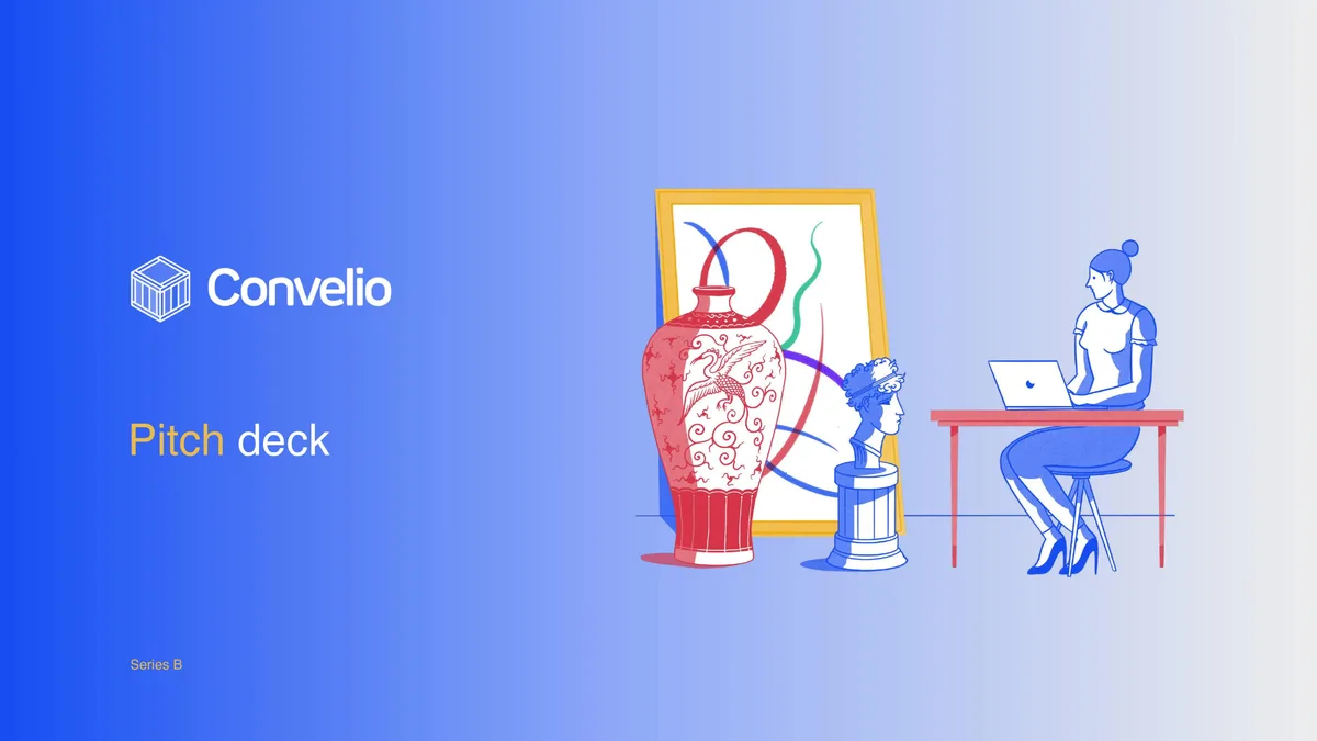 This fine-art shipping startup counts Sotheby's and Christie's among its customers. We got an exclusive look at the 18-slide pitch deck Convelio used to raise $35 million. · slide 1
