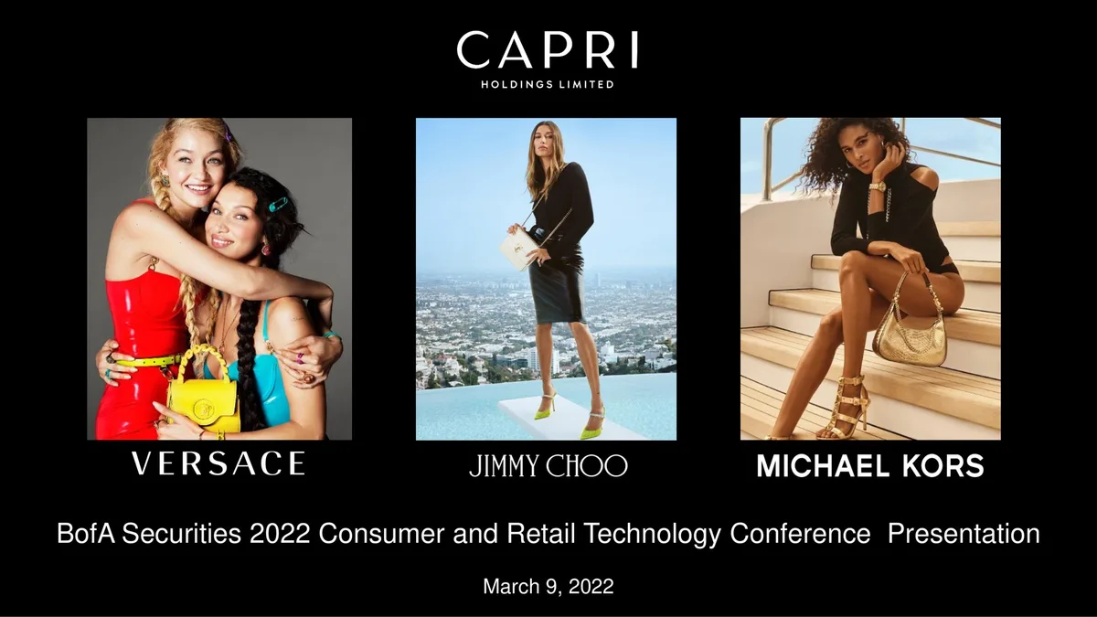 Features brand imagery for Versace, Jimmy Choo, and Michael Kors.