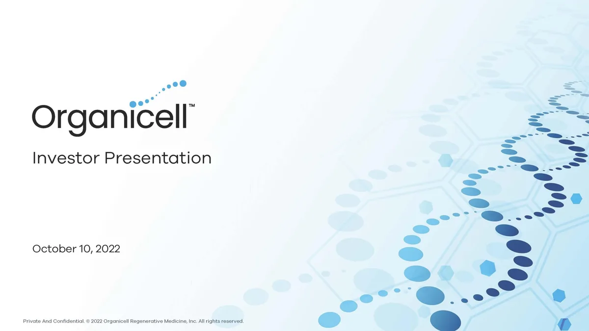Organicell Regenerative Medicine | Investor Presentation Deck | 17 slides · slide 1