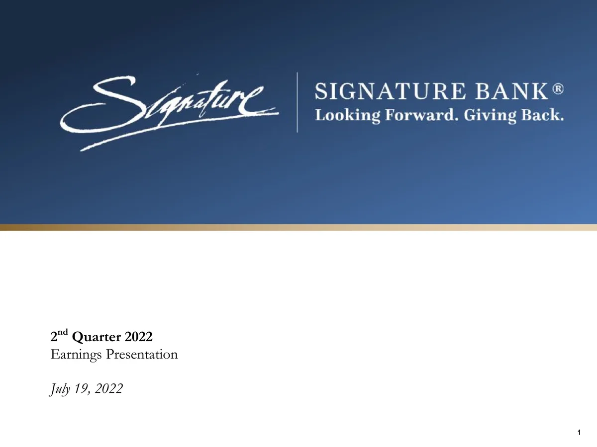 Signature Bank | Results Presentation Deck | 31 slides · slide 1