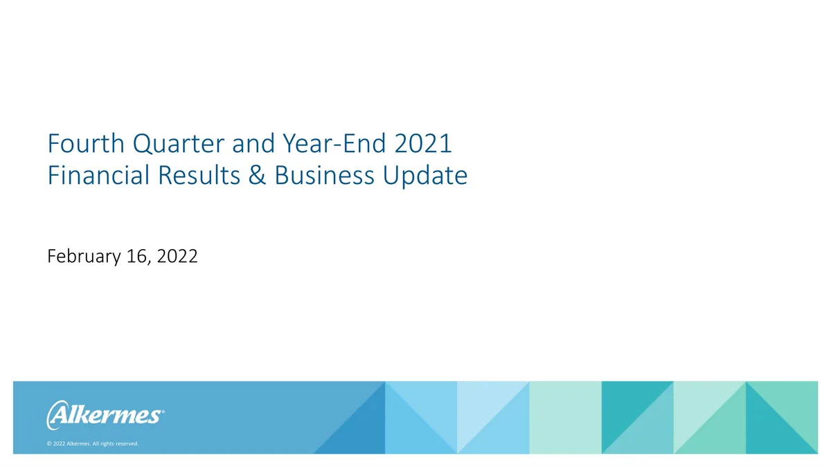Alkermes | Results Presentation Deck | 18 slides · slide 1