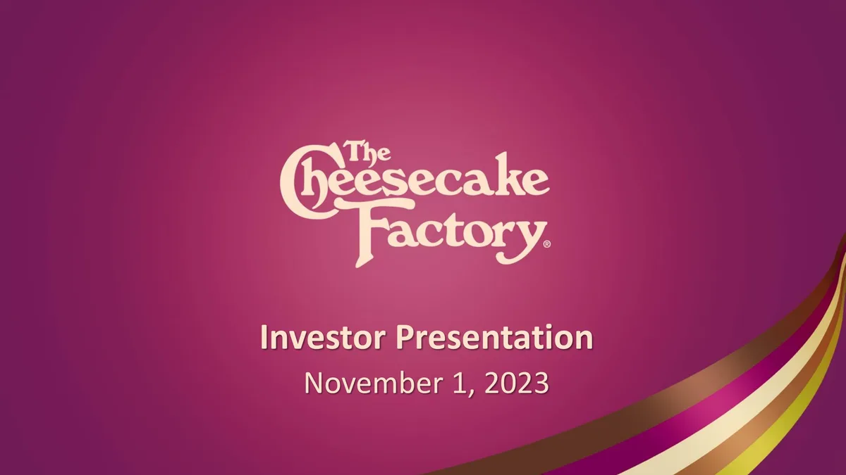 Cheesecake Factory | Investor Presentation Deck | 28 slides · slide 1