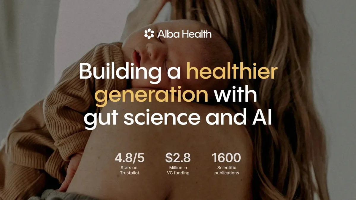 Includes logo, background image, and three key metrics at the bottom.