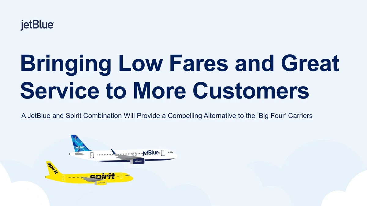 jetBlue | Mergers and Acquisitions Presentation Deck | 28 slides · slide 1