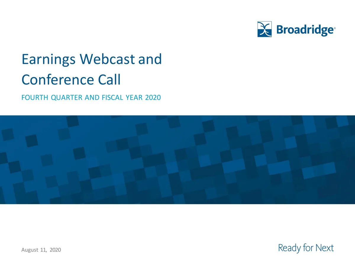 Broadridge Financial Solutions | Results Presentation Deck | 30 slides · slide 1