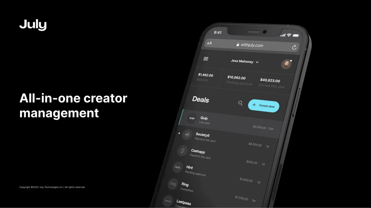 The slide features a high-fidelity mockup of a mobile web application.