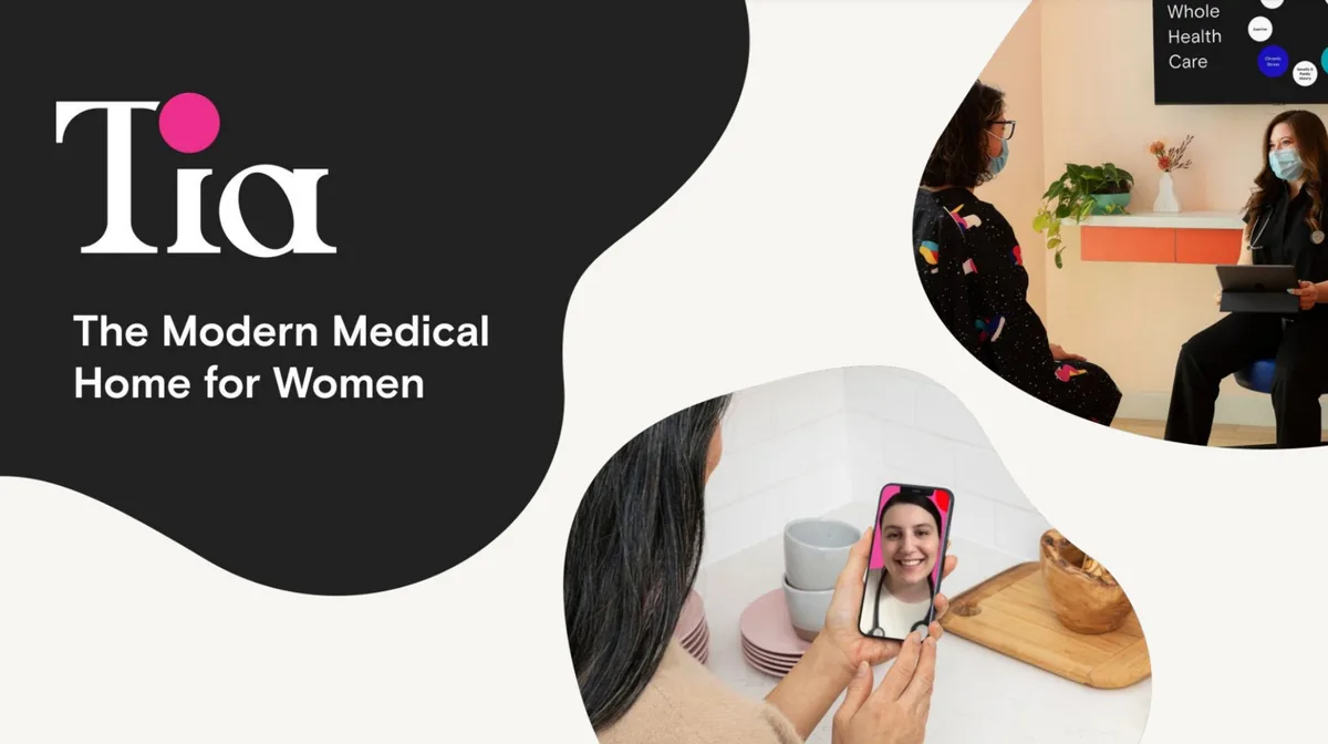The slide uses a fluid, organic shape design typical of modern health-tech branding.