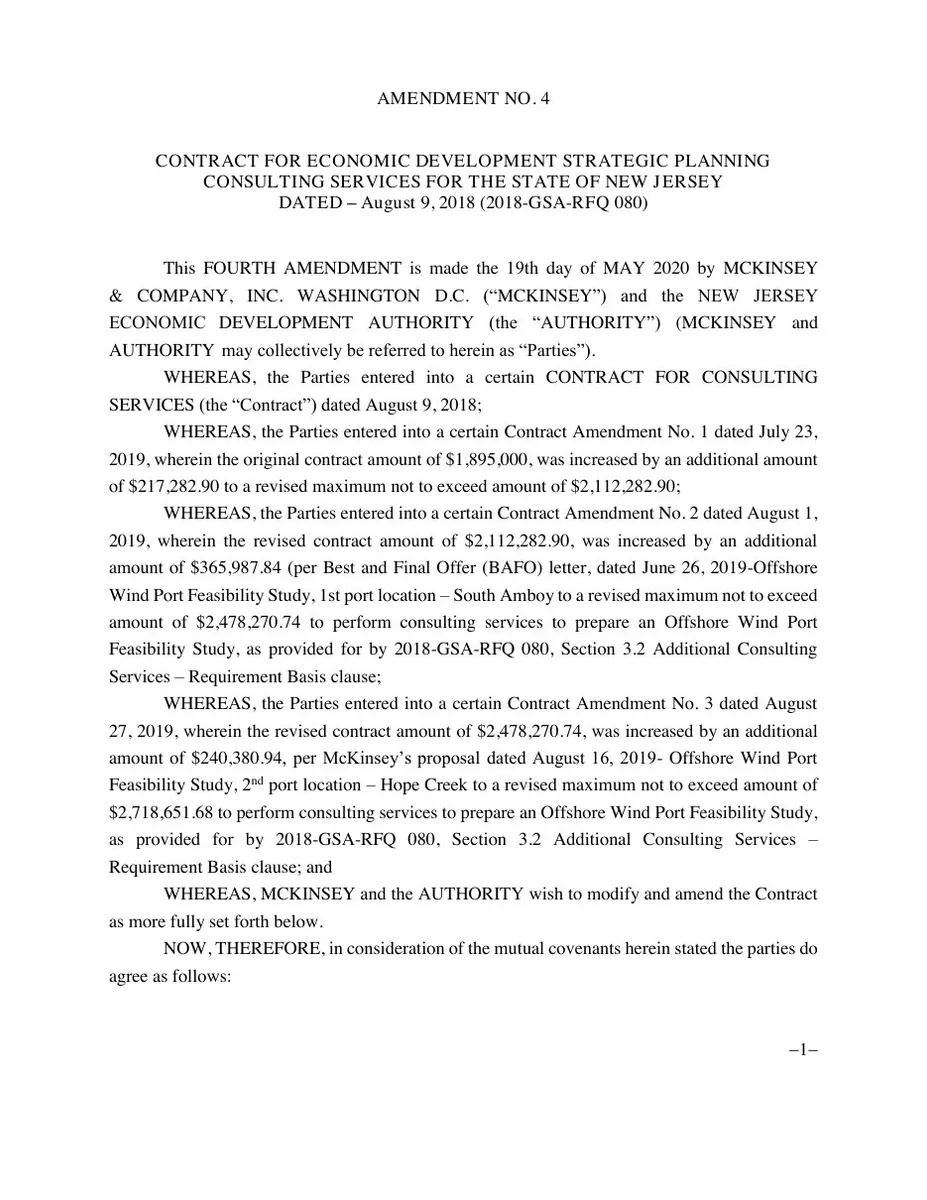 This is a formal legal contract amendment page.