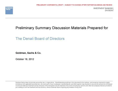 Goldman Sachs | Investment Banking Pitch Book | 26 slides