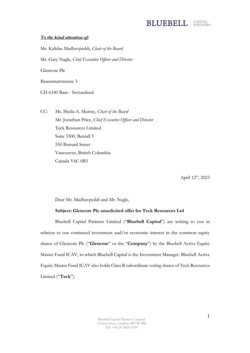 This is a formal business letter formatted as a slide.