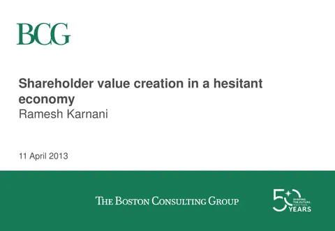 BCG Shareholder Creation in a Hesitant Economy