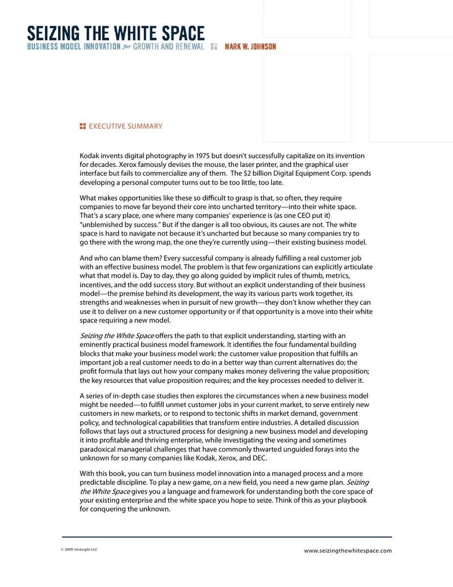 This is a book summary or promotional slide for Mark W. Johnson's book.