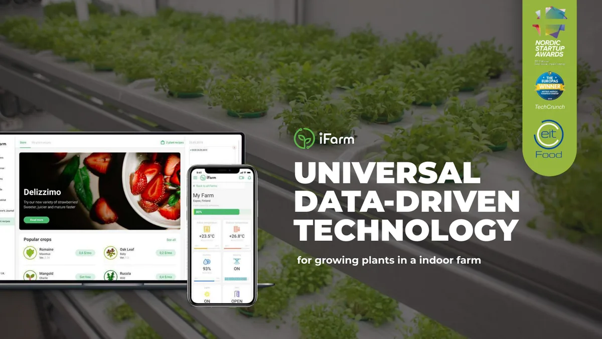 Includes award badges from Nordic Startup Awards, The Europas, and EIT Food.