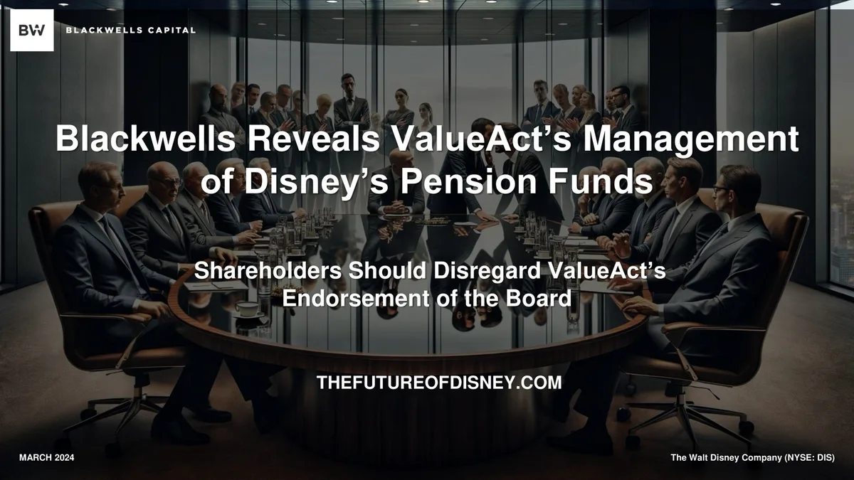 The slide uses a boardroom imagery to establish authority and context for the activist campaign.