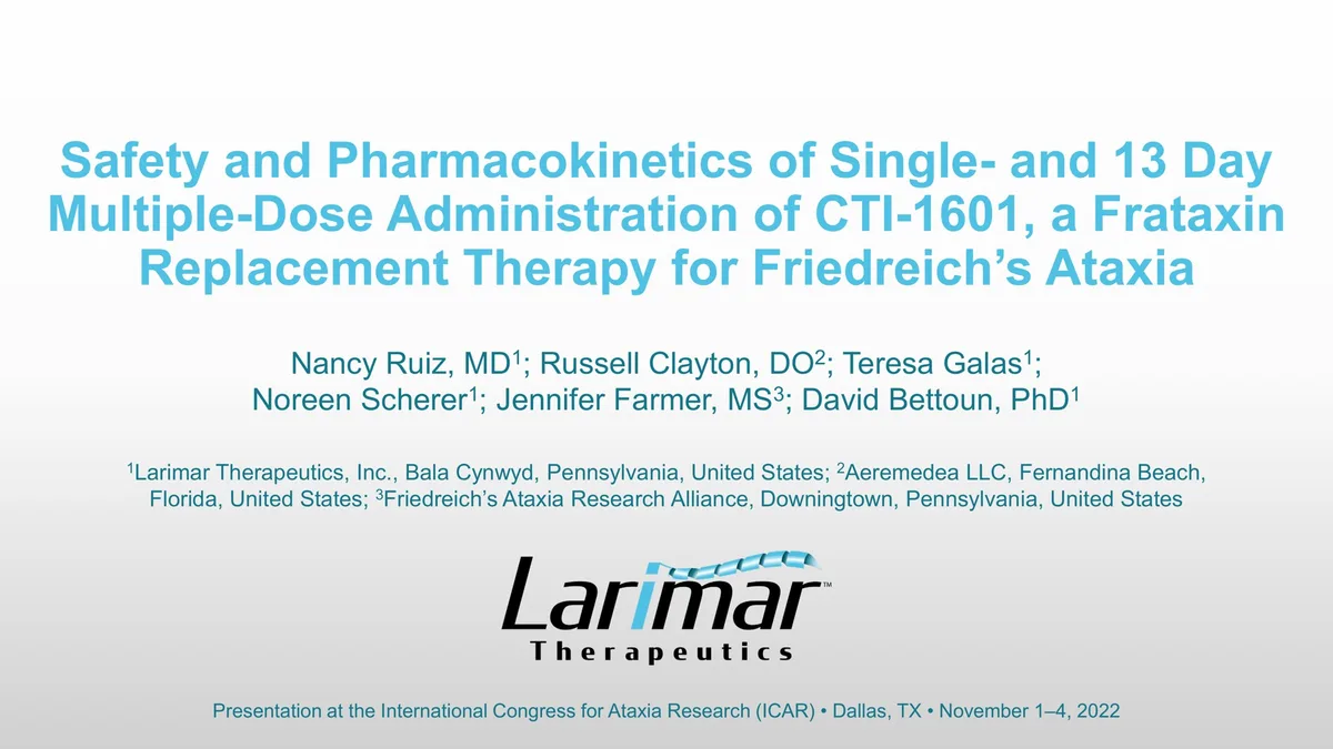 Larimar Therapeutics | Results Presentation Deck | 15 slides · slide 1