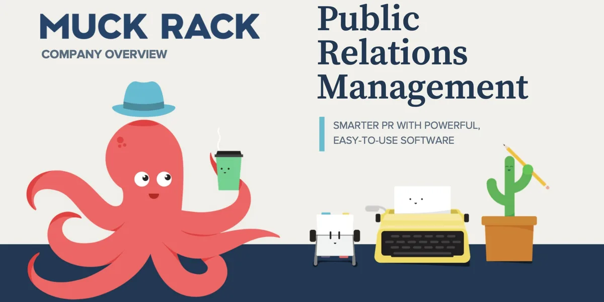 Features a whimsical illustration style with an octopus and anthropomorphic office items.