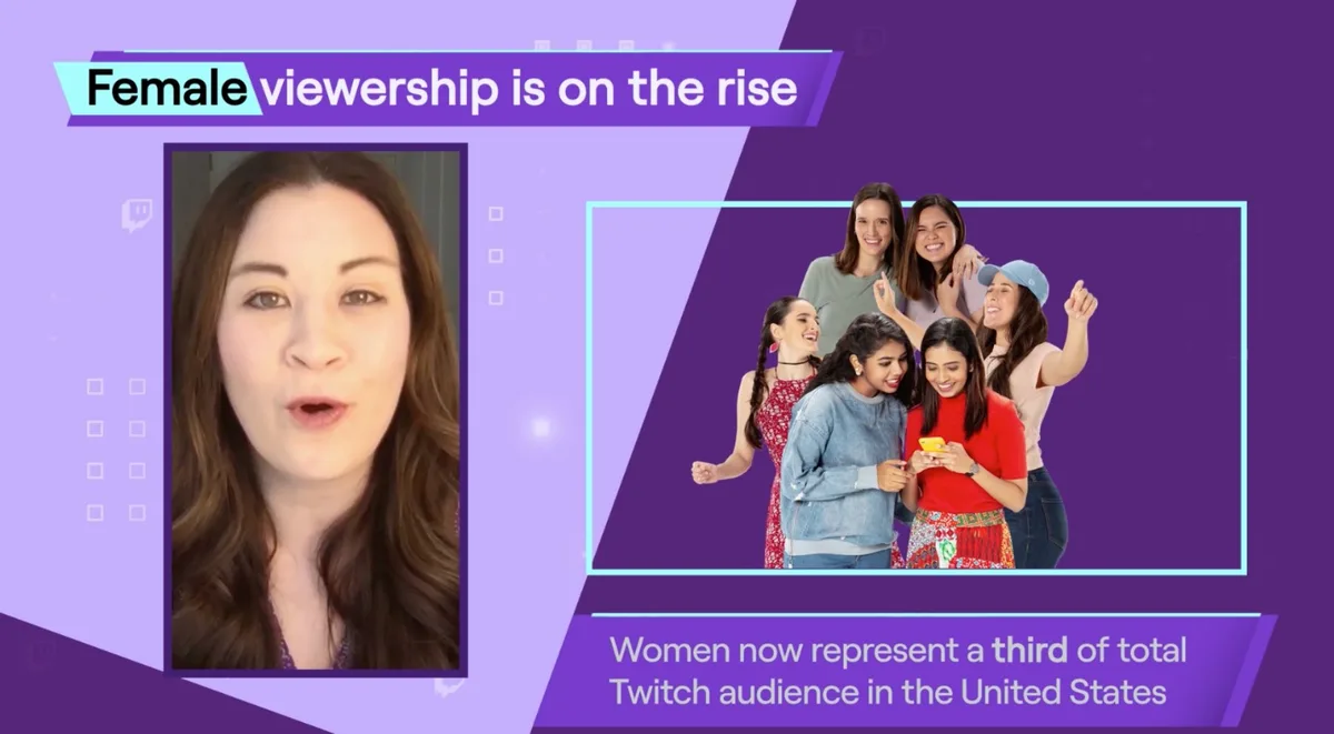 The slide uses a combination of a personal video/photo and a stock photo of a diverse group of women to illustrate the demographic shift.