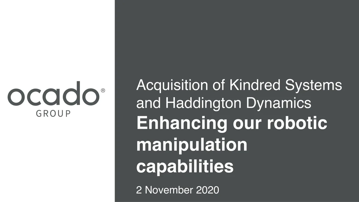 Ocado | Mergers and Acquisitions Presentation Deck | 11 slides · slide 1