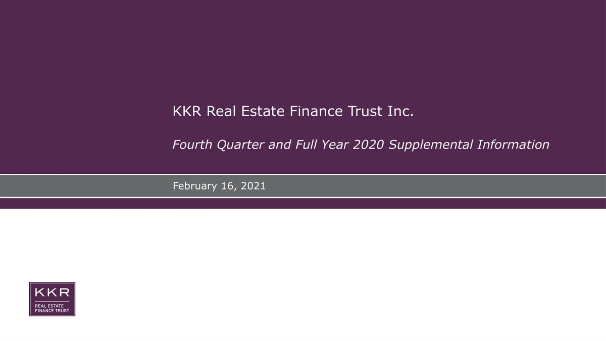 KKR Real Estate Finance Trust | Results Presentation Deck | 26 slides · slide 1