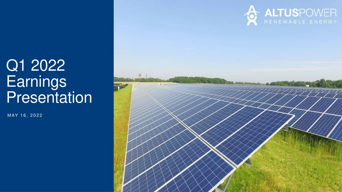 Altus Power | Results Presentation Deck | 14 slides · slide 1