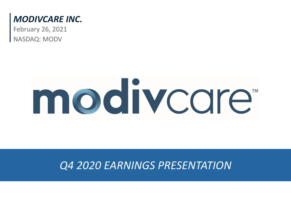 ModivCare | Results Presentation Deck | 11 slides · slide 1