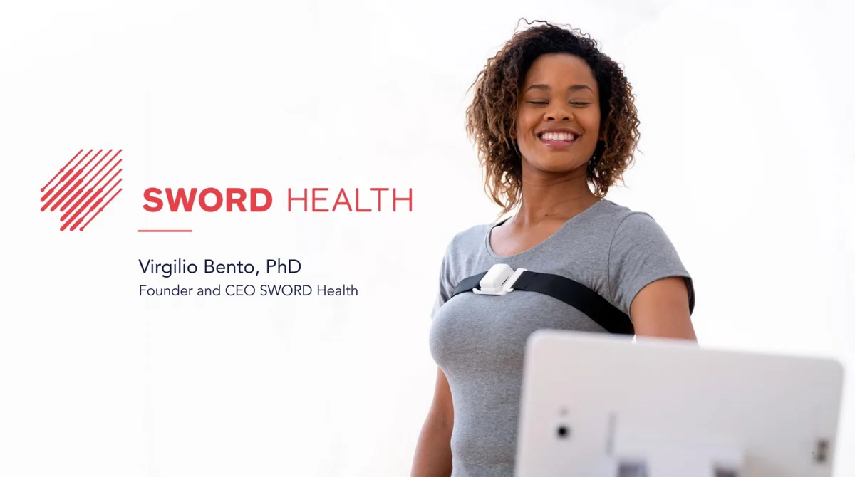 The slide features a person using the product, which is a wearable sensor device.
