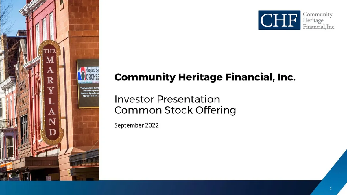 Community Heritage Financial | IPO Presentation Deck | 38 slides · slide 1