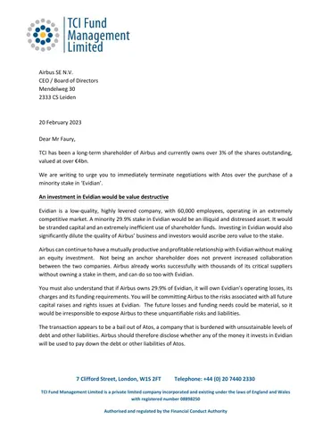 TCI Airbus Letter February 2023