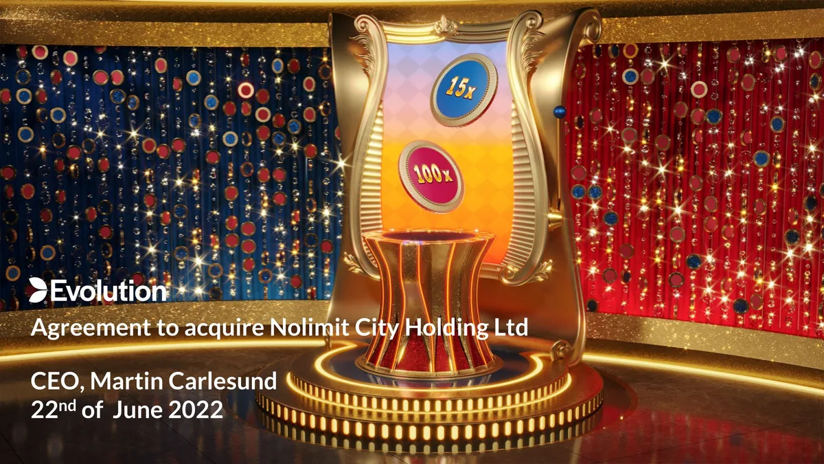 The slide features a stylized game-show aesthetic, likely referencing the acquired company's product domain.