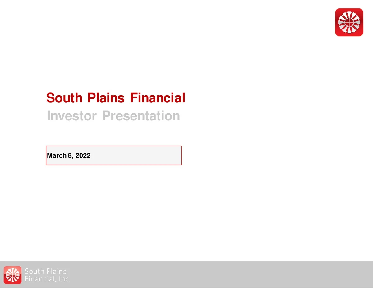 South Plains Financial | Investor Presentation Deck | 35 slides · slide 1