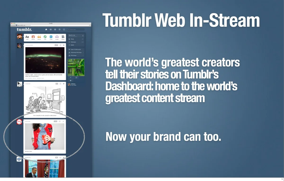The slide uses a visual callout (circled area) to highlight a sponsored post within the feed.