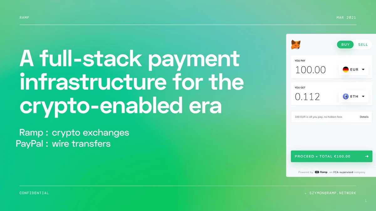 The slide uses a comparison frame to contrast Ramp with PayPal.