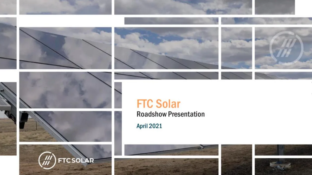 The slide uses a grid-based layout with a background image of solar panels.