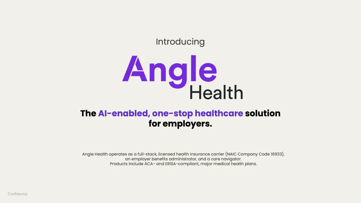 The pitch deck health-insurer Angle Health used to raise $58 million · slide 1