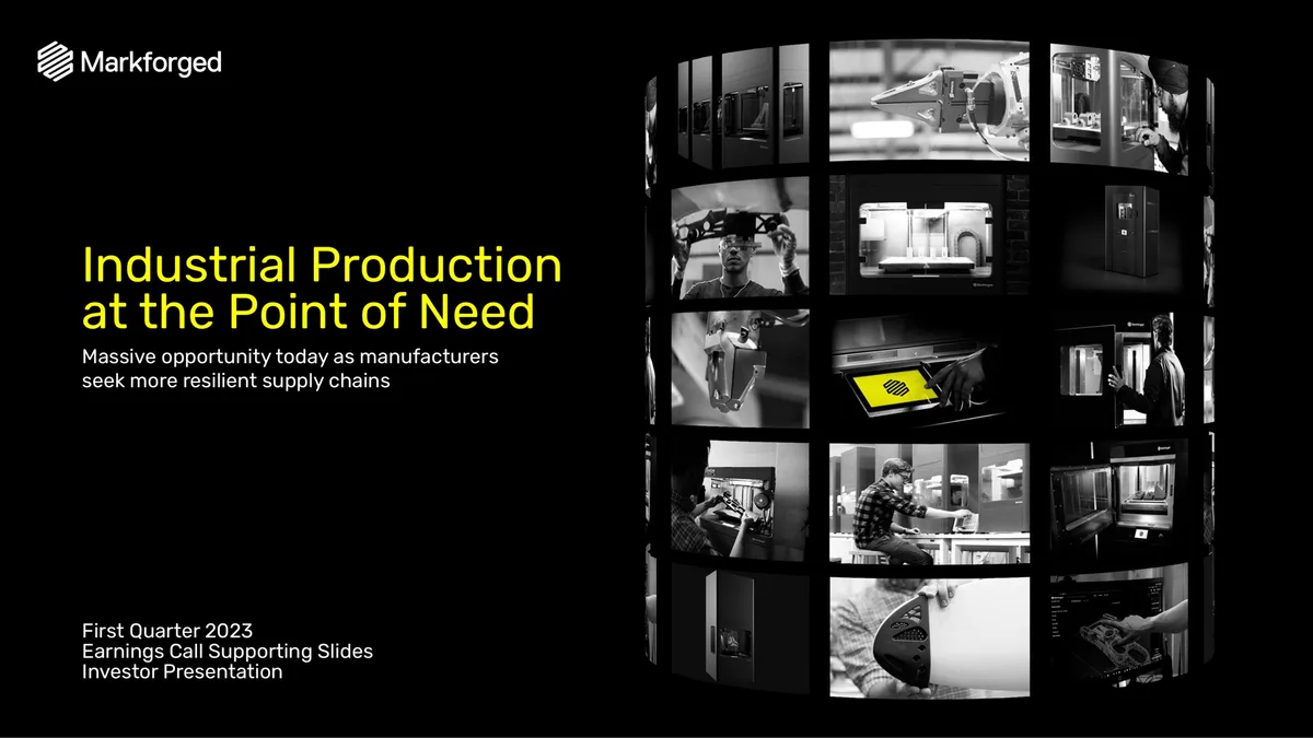 Features a collage of industrial 3D printing equipment and operators.